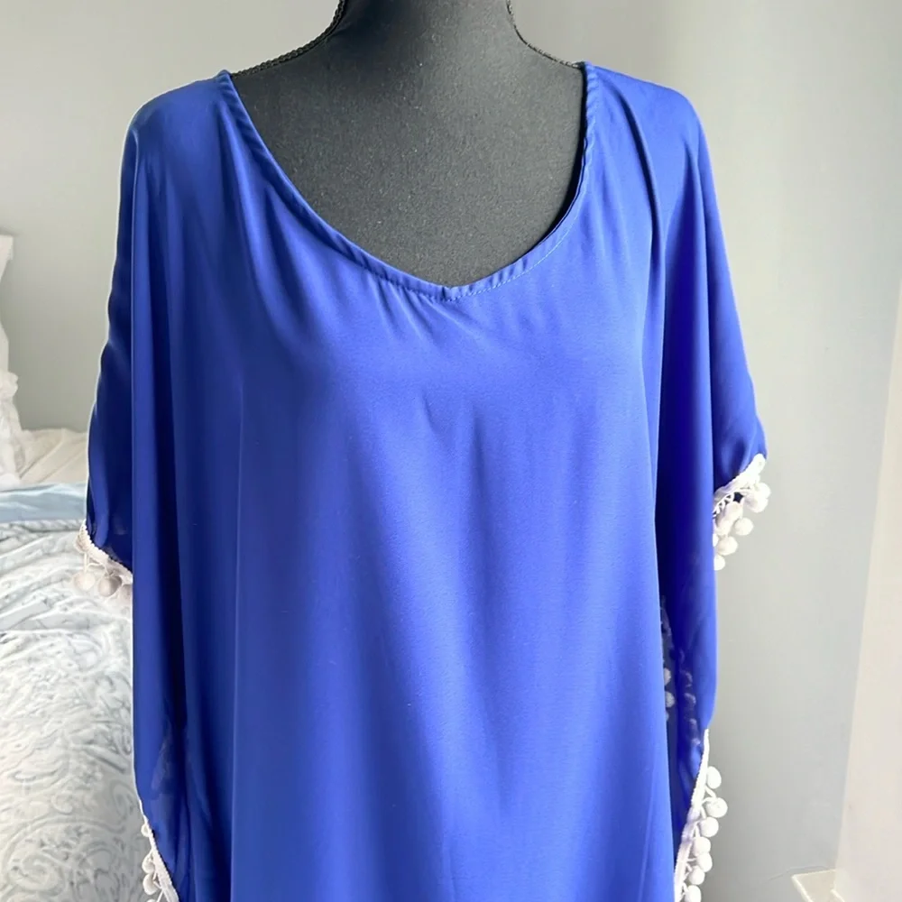 Women Chiffon Pompom Swimsuit Cover up. One Size - Picture 3 of 5